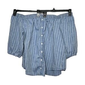 Torrid Off Shoulder Boho Blue And White Striped Top Size 2X Plus